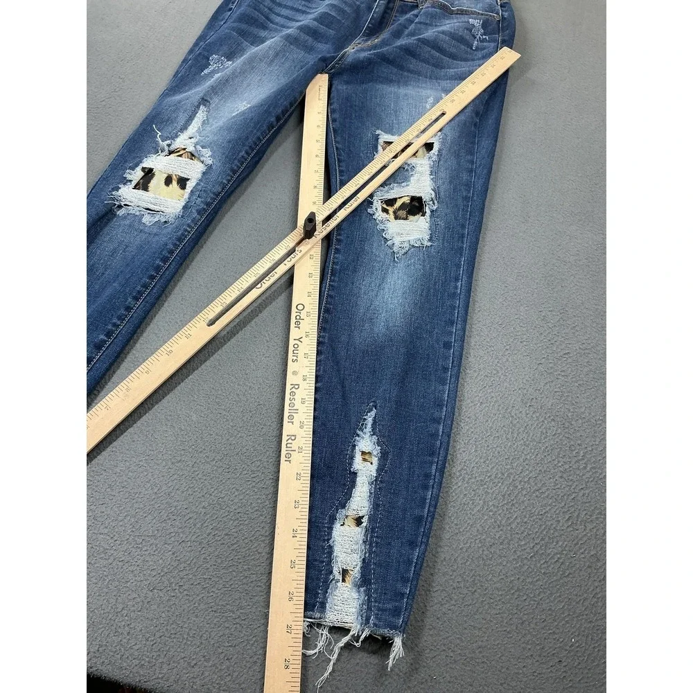 Judy Blue Jeans Womens‎ 11/30 Blue Medium Skinny Distressed Animal Print Denim